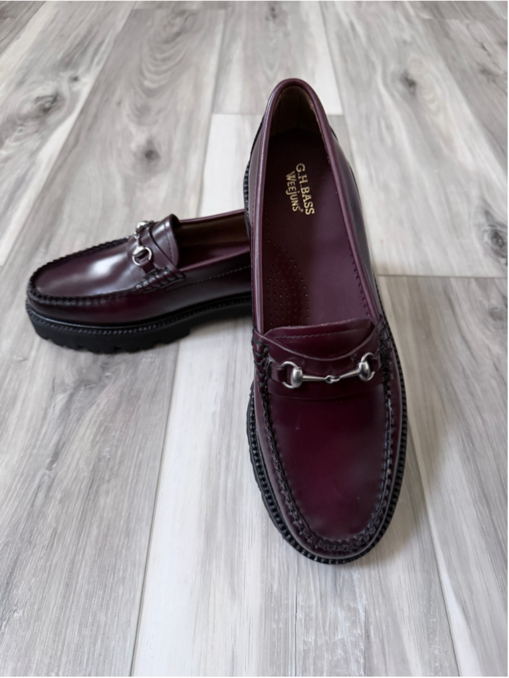 G.H. Bass Weejuns Lianna Bit Super Lug Loafers Burgundy Wine Leather Women 9